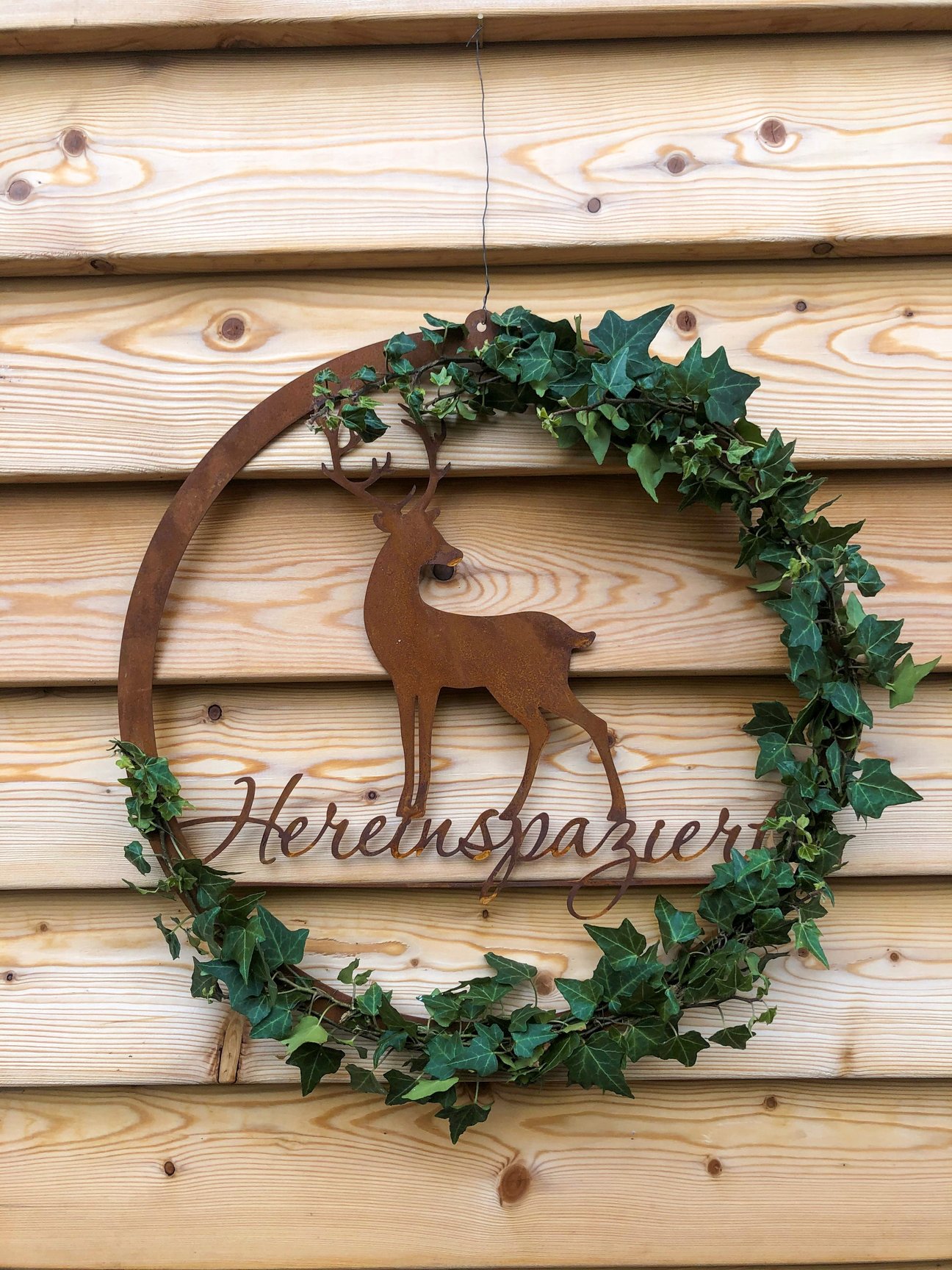 Edelrost Schild Hirsch Hereinspaziert