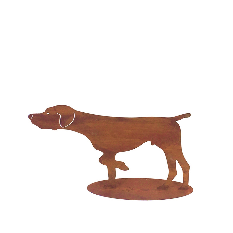 Edelrost Hund auf Platte klein Gartenmanufaktur Körner